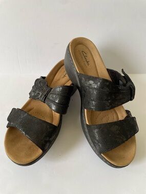 Clark Collection Black Slide On Sandals Casual Comfort Shoes Size 9W